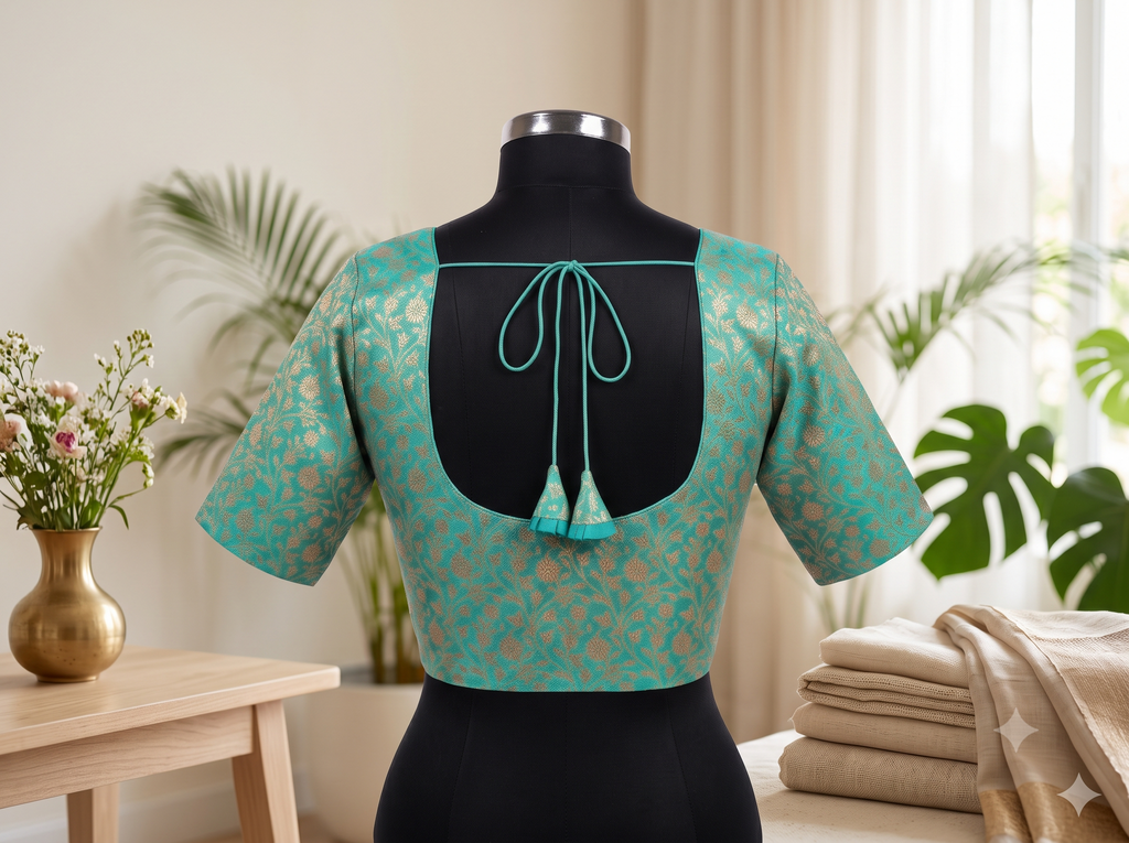Plus size Sea Green brocade blouse