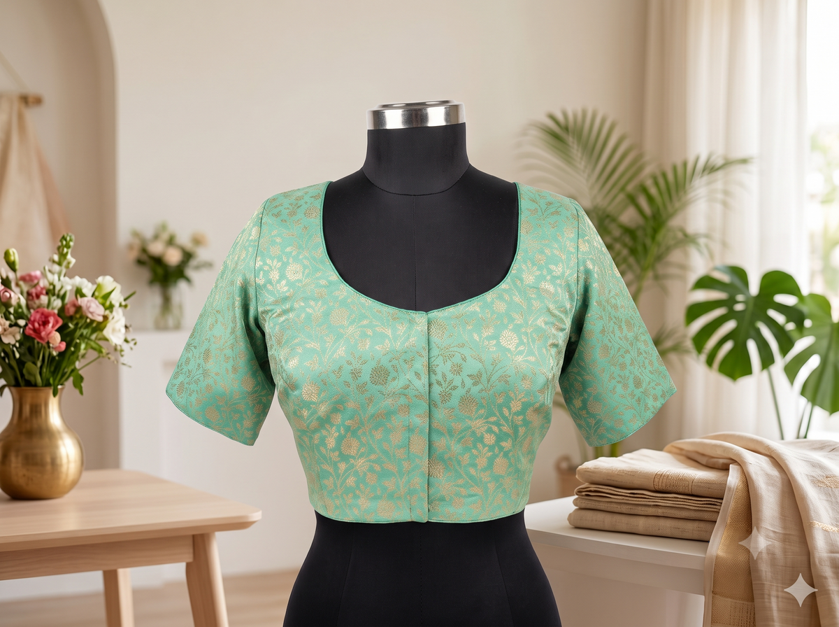 Plus size Sea Green brocade blouse