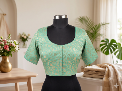 Plus size Sea Green brocade blouse