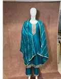 Peacock Blue Handcrafted vichithra Silk Kurta Set with Embroidered Dupatta & Pants (Set of 3)