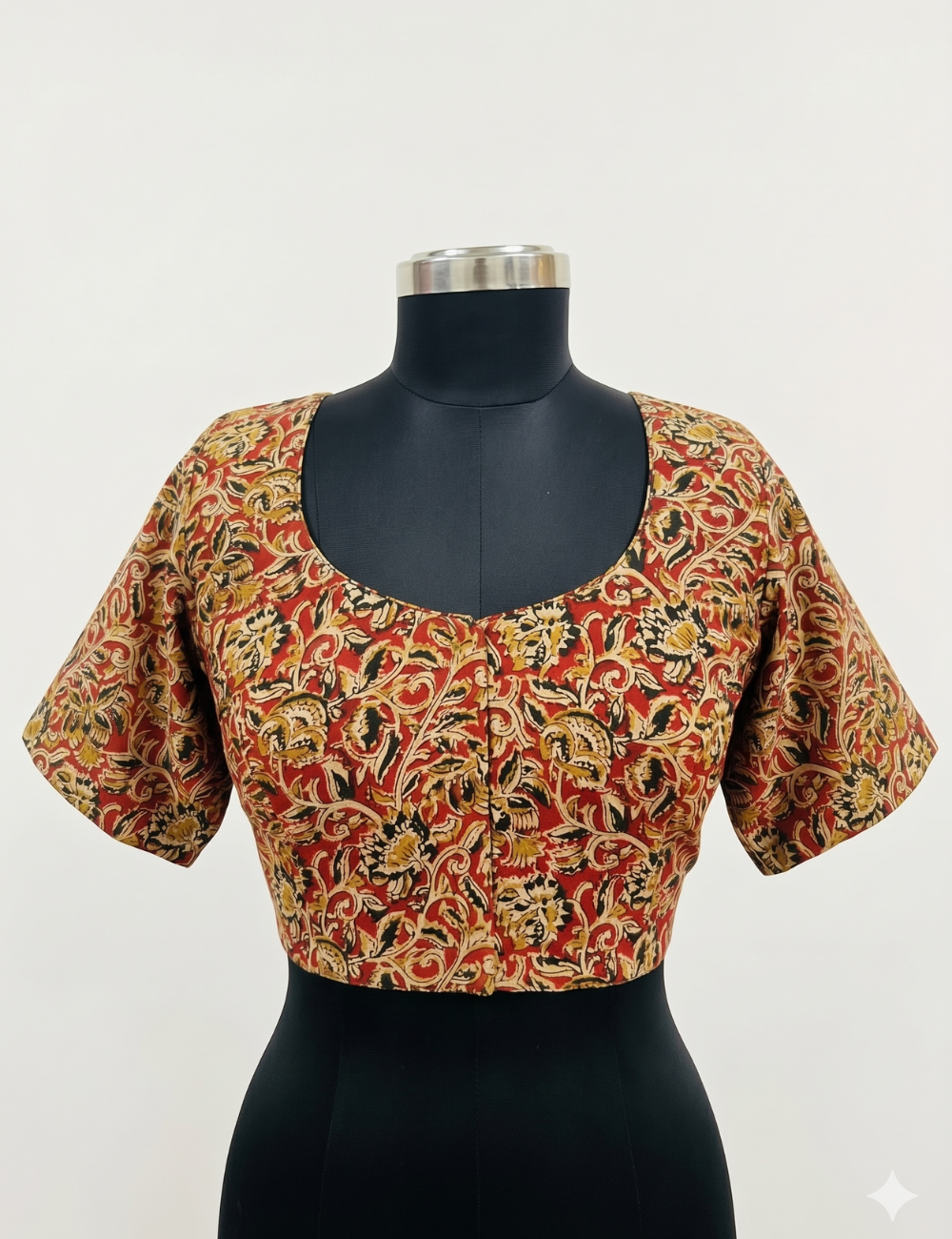 Plus size traditional Rust Red Handcrafted Kalamkari Cotton Readymade Blouse