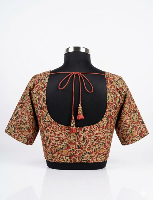 Plus size traditional Rust Red Handcrafted Kalamkari Cotton Readymade Blouse