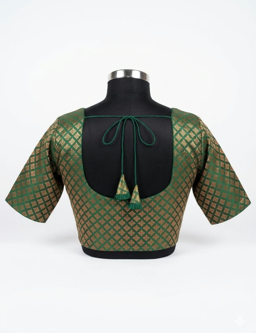 Plus size bottle green Zari brocade readymade Blouse