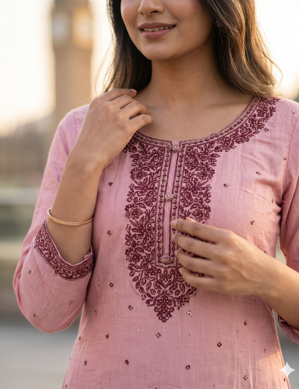 Charming Light Pink and Deep Maroon Vichitra Crepe Silk Kurta Pant Set with Embroidered Dupatta