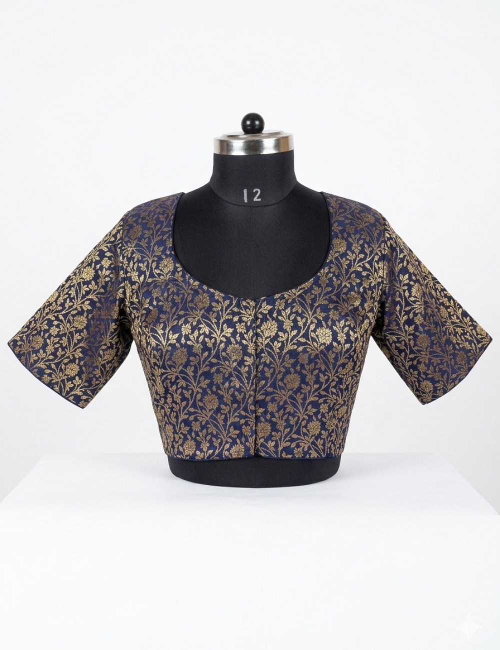 Plus size navy blue brocade blouse