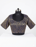 Plus size navy blue brocade blouse