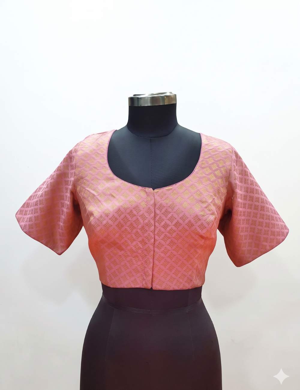 plus size baby Pink & Gold Brocade Readymade Saree Blouse