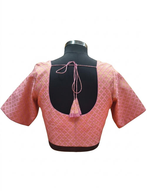 plus size baby Pink & Gold Brocade Readymade Saree Blouse